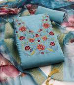 Sky silk embroidered unstitched dressmaterials 3 pair top bottom dupptaa
