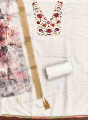 White silk embroidered unstitched dressmaterials 3 pair top bottom dupptaa 3