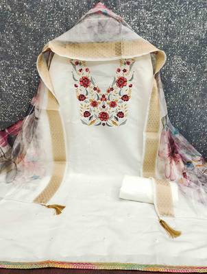 White silk embroidered unstitched dressmaterials 3 pair top bottom dupptaa 4