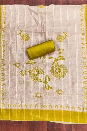 green silk blend embroidered unstitched dressmaterials 3 pair top bottom dupptaa