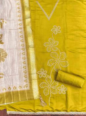Green silk  embroidered unstitched dressmaterials 3 pair top bottom dupptaa 3