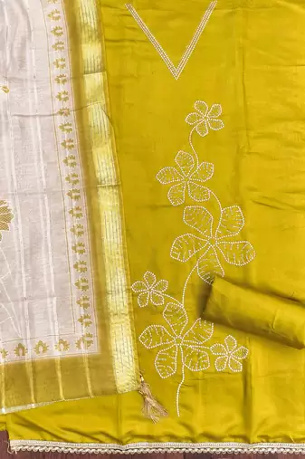 green silk blend embroidered unstitched dressmaterials 3 pair top bottom dupptaa