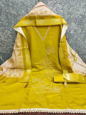 Green silk  embroidered unstitched dressmaterials 3 pair top bottom dupptaa 4
