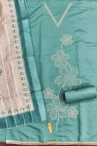sky silk blend embroidered unstitched dressmaterials 3 pair top bottom dupptaa