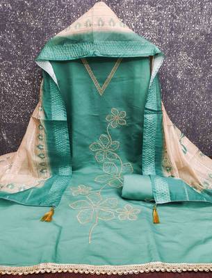 Sky silk embroidered unstitched dressmaterials 3 pair top bottom dupptaa 4