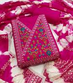 Pink cotton  embroidered unstitched dressmaterials 3 pair top bottom dupptaa