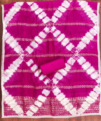 Pink cotton  embroidered unstitched dressmaterials 3 pair top bottom dupptaa 3