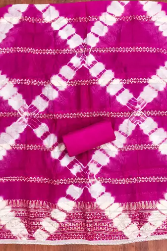 pink cotton blend embroidered unstitched dressmaterials 3 pair top bottom dupptaa