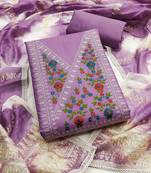 Purple cotton  embroidered unstitched dressmaterials 3 pair top bottom dupptaa