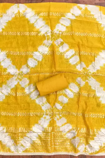 yellow cotton blend embroidered unstitched dressmaterials 3 pair top bottom dupptaa