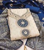 Blue silk  embroidered unstitched dressmaterials 3 pair top bottom dupptaa