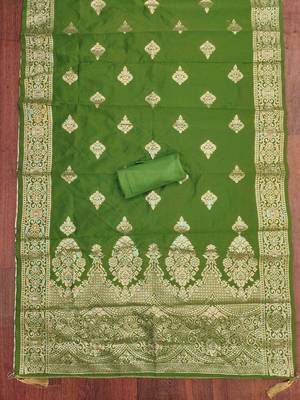Green silk  embroidered unstitched dressmaterials 3 pair top bottom dupptaa 3