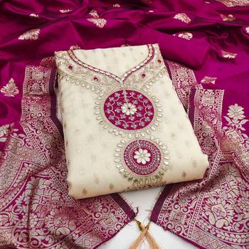 Pink silk  embroidered unstitched dressmaterials 3 pair top bottom dupptaa 1