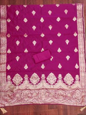 Pink silk  embroidered unstitched dressmaterials 3 pair top bottom dupptaa 3