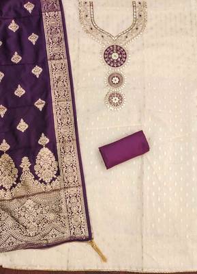 Purple silk embroidered unstitched dressmaterials 3 pair top bottom dupptaa 2