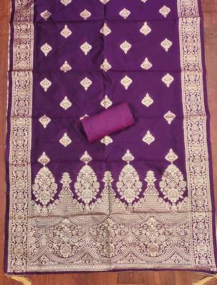 Purple silk embroidered unstitched dressmaterials 3 pair top bottom dupptaa 3