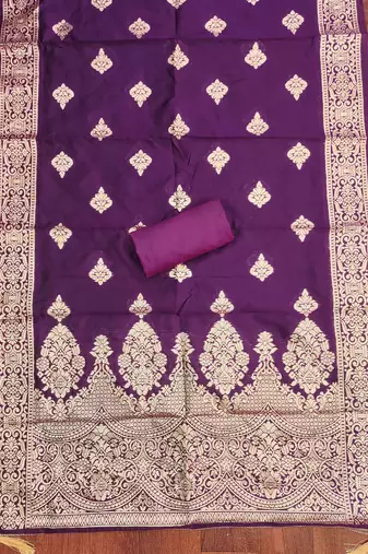 purple silk blend embroidered unstitched dressmaterials 3 pair top bottom dupptaa