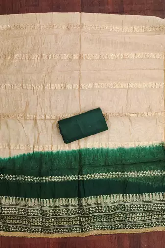 green cotton blend embroidered unstitched dressmaterials 3 pair top bottom dupptaa