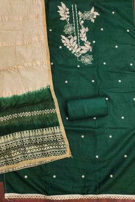 Green cotton  embroidered unstitched dressmaterials 3 pair top bottom dupptaa 4