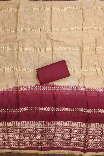 maroon cotton blend embroidered unstitched dressmaterials 3 pair top bottom dupptaa