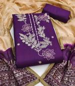 Purple cotton  embroidered unstitched dressmaterials 3 pair top bottom dupptaa