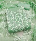 Green chanderi  embroidered unstitched dressmaterials 3 pair top bottom dupptaa