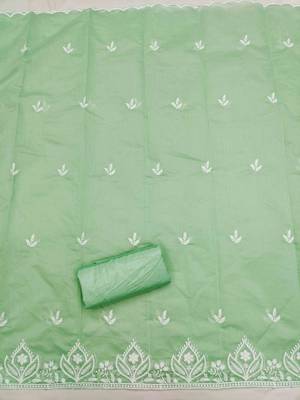 Green chanderi  embroidered unstitched dressmaterials 3 pair top bottom dupptaa 4