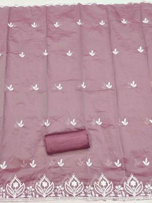Lavender chanderi embroidered unstitched dressmaterials 3 pair top bottom dupptaa 4
