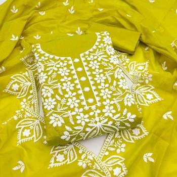 Sea green chanderi embroidered unstitched dressmaterials 3 pair top bottom dupptaa 1