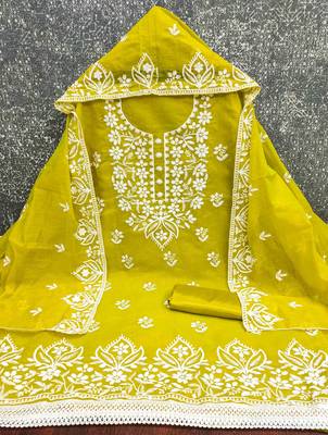 Sea green chanderi embroidered unstitched dressmaterials 3 pair top bottom dupptaa 2