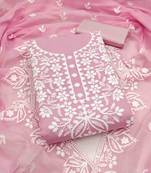 Pink chanderi  embroidered unstitched dressmaterials 3 pair top bottom dupptaa