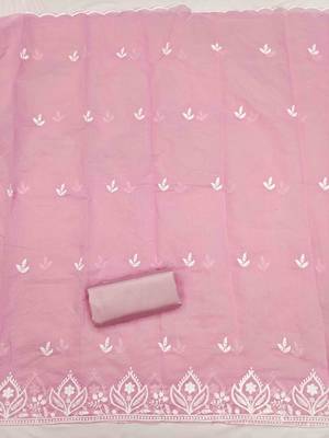 Pink chanderi  embroidered unstitched dressmaterials 3 pair top bottom dupptaa 4