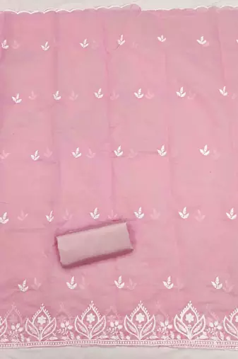 Pink chanderi  embroidered unstitched dressmaterials 3 pair top bottom dupptaa