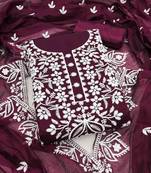 Purple chanderi  embroidered unstitched dressmaterials 3 pair top bottom dupptaa