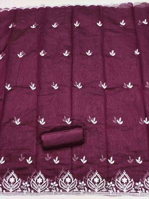 Purple chanderi  embroidered unstitched dressmaterials 3 pair top bottom dupptaa 4