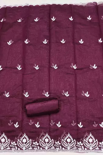 Purple chanderi  embroidered unstitched dressmaterials 3 pair top bottom dupptaa