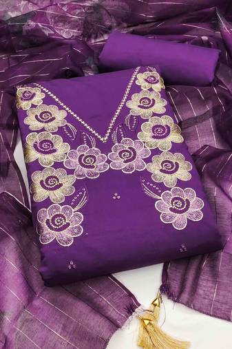 lavender silk blend embroidered unstitched dressmaterials 3 pair top bottom dupptaa