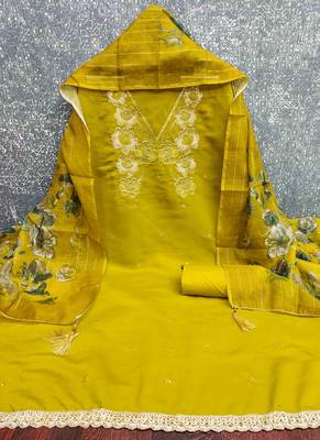 Sea green silk embroidered unstitched dressmaterials 3 pair top bottom dupptaa 2