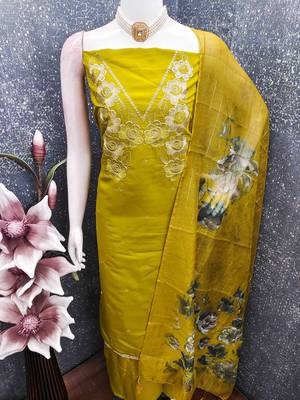Sea green silk embroidered unstitched dressmaterials 3 pair top bottom dupptaa 3