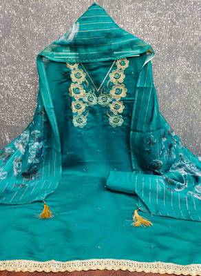 Sky silk embroidered unstitched dressmaterials 3 pair top bottom dupptaa 2