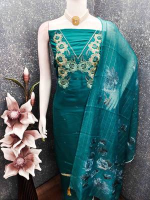 Sky silk embroidered unstitched dressmaterials 3 pair top bottom dupptaa 3