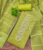 Green silk  embroidered unstitched dressmaterials 3 pair top bottom dupptaa