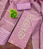 Lavender silk embroidered unstitched dressmaterials 3 pair top bottom dupptaa
