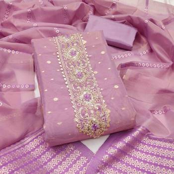 Lavender silk embroidered unstitched dressmaterials 3 pair top bottom dupptaa 2