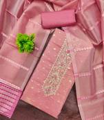 Pink silk  embroidered unstitched dressmaterials 3 pair top bottom dupptaa