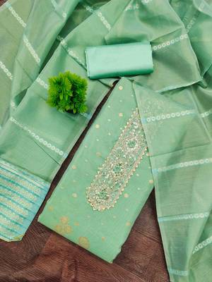 Sky silk embroidered unstitched dressmaterials 3 pair top bottom dupptaa 1