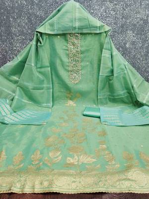 Sky silk embroidered unstitched dressmaterials 3 pair top bottom dupptaa 3