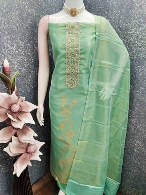 Sky silk embroidered unstitched dressmaterials 3 pair top bottom dupptaa 4