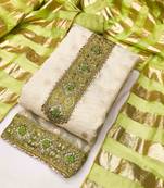 Green silk  embroidered unstitched dressmaterials 3 pair top bottom dupptaa