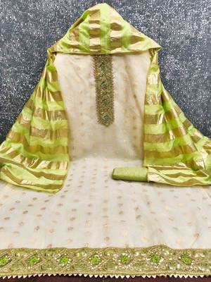 Green silk  embroidered unstitched dressmaterials 3 pair top bottom dupptaa 3